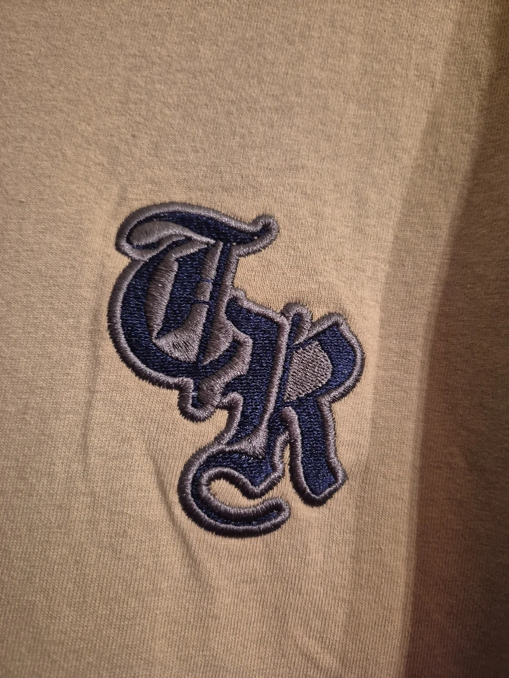 True Religion Beige Crewneck shirt with Navy Embroidered TR Logo